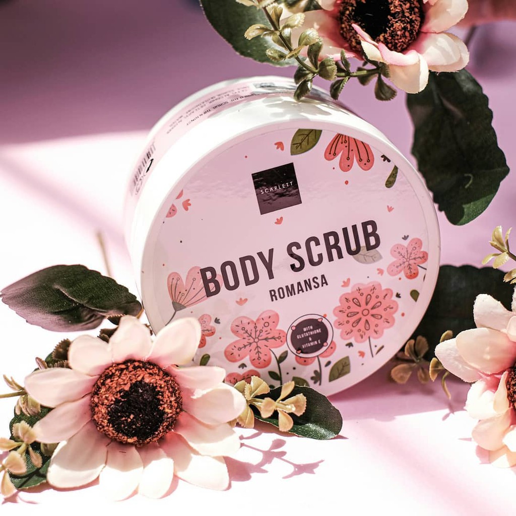 BODY SCRUB SCARLETT WHITENING - SCARLETT LULUR BADAN ROMANSA POMEGRANTE JOLLY HAPPY CHARMING LOVING BODY SCRUB LULUR