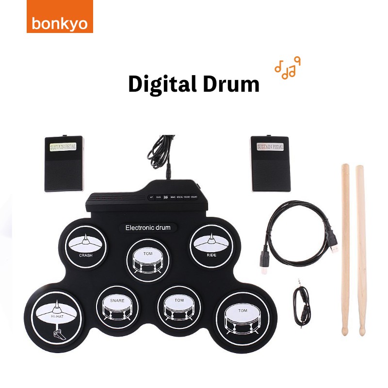 bonkyo Digital Portable Drum G3002 7 Pad Drum dengan metronom built-in