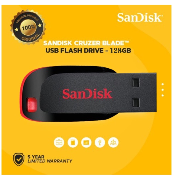 Sandisk Cruzer Blade CZ50 USB 2.0 - FLASH DISK 8GB/16GB/ 32GB/64GB/128GB High Reading Speed Flash Drive - RED