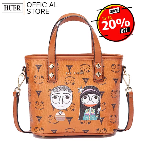 HUER ~ Gefhy Eye Theme Printed Tote Bag With 2 Interchangeable Strap 9454-126Camel