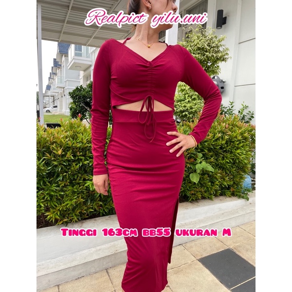 H7 Sexy bodycon midi dress lengan panjang / vintage dress