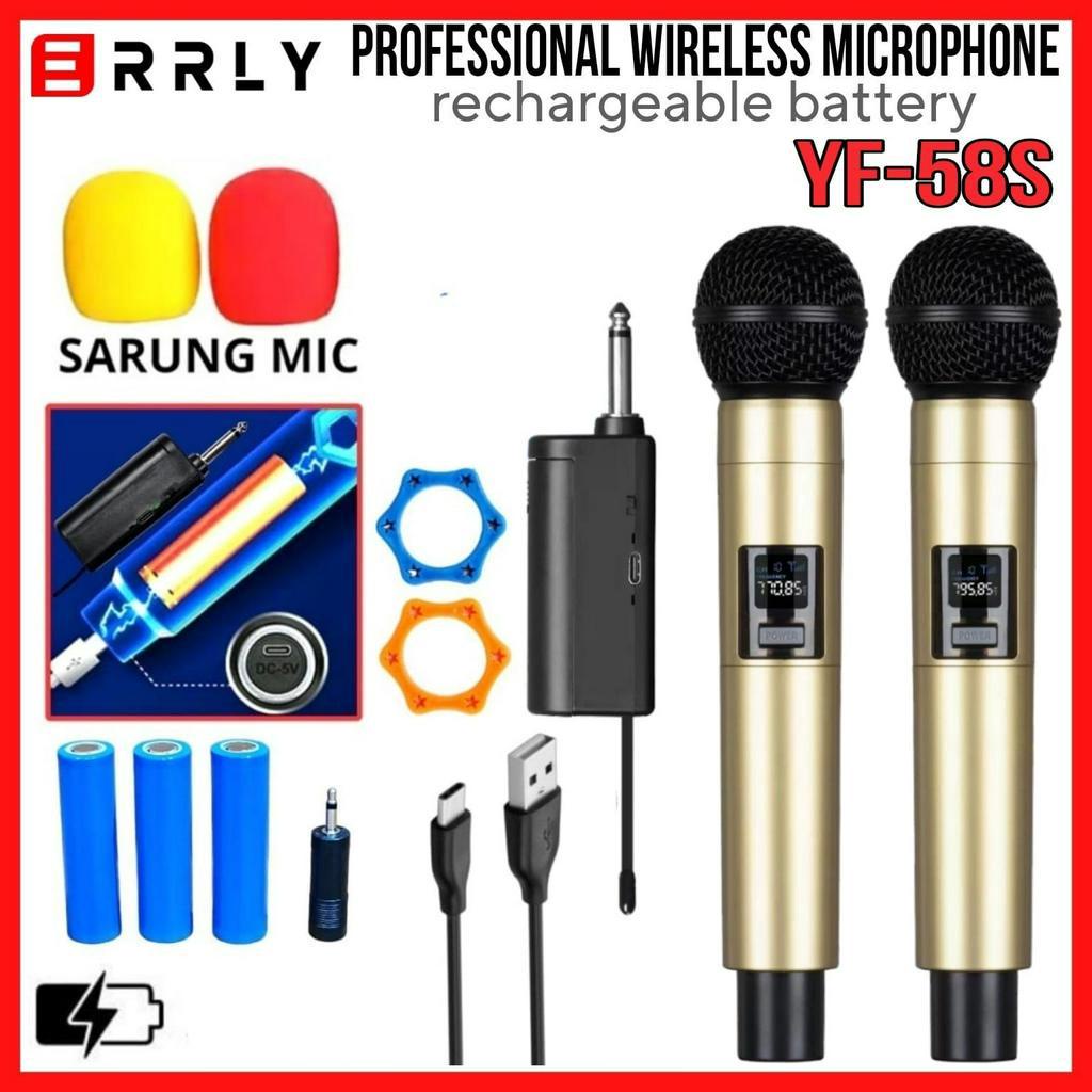 Mic Karaoake Wireless DUAL Microphone Karaoke ERRLY YF58S YF108S With Receiver System Mic Karaoke Genggam Recahrge / Bisa isi Ulang