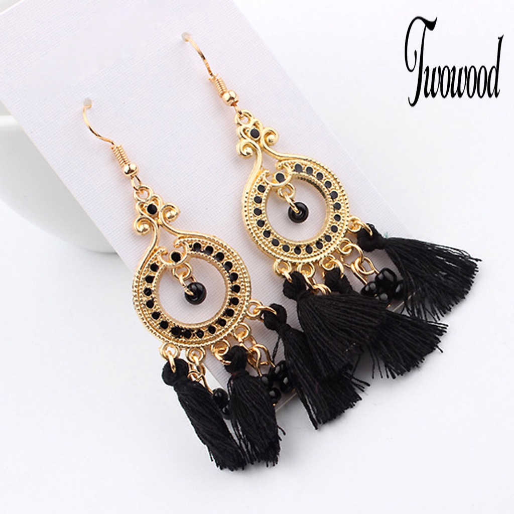 Anting Kait Juntai Rumbai Bahan Alloy Gaya Bohemian Untuk Wanita