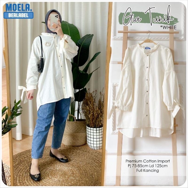 tunik ld 125 GIA by MOELA berlabel original premium katun import lilac polos jumbo bigize berkerah