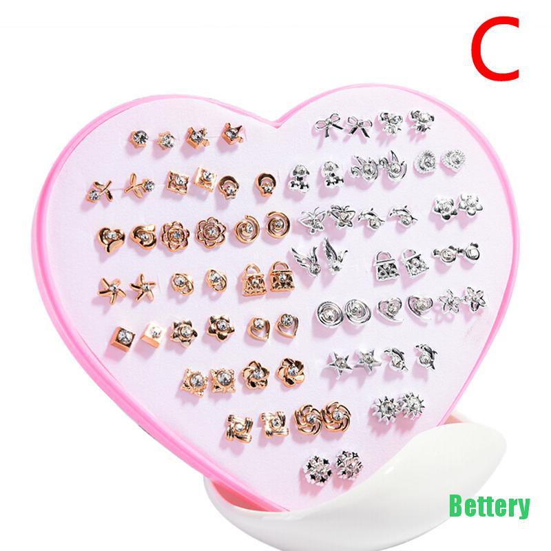 [Bettery] 36 Pairs Fashion Women Girls Crystal Diamante Flower Stud Earrings Jewelry Set CVBH-StyleC