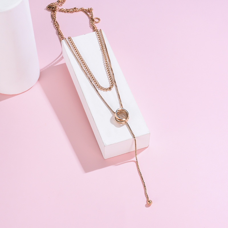 Kalung cincin gandeng dua layer titanium korea style anti karat