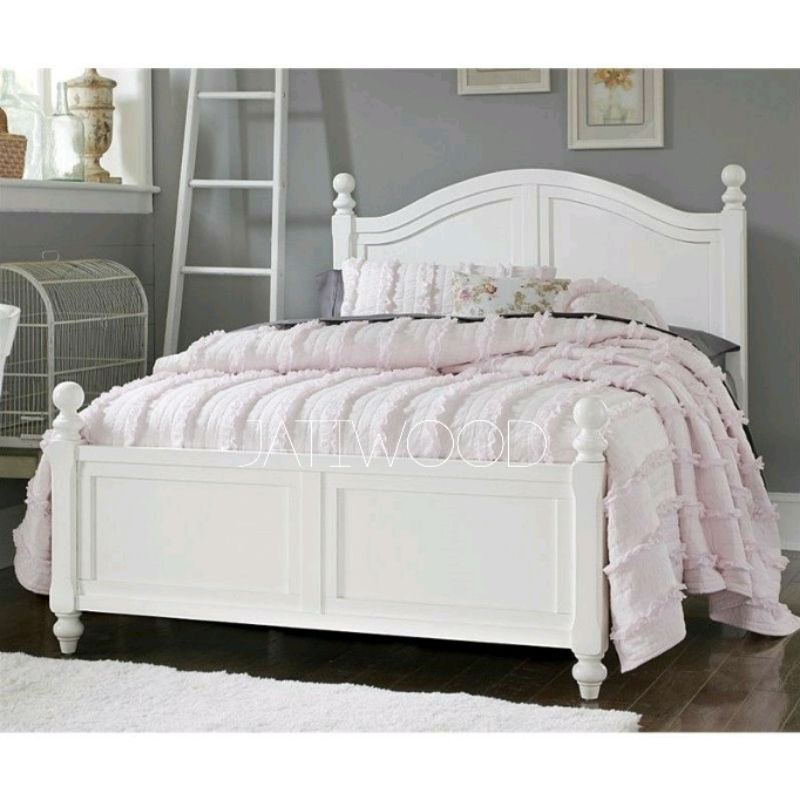 Dipan tempat tidur 160x200 minimalis duco putih, ranjang bed modern kayu