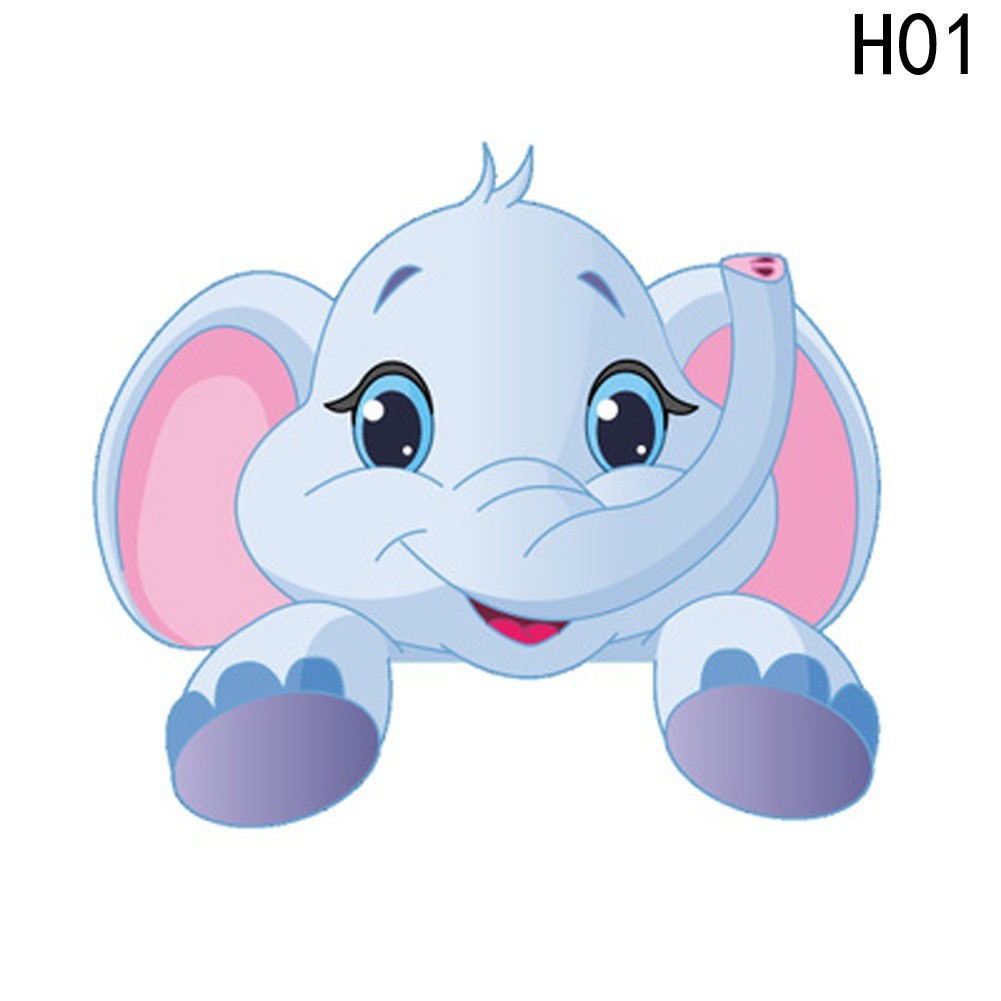 Stiker Dinding Dengan Bahan PVC Dan Gambar Kartun Binatang Gajah