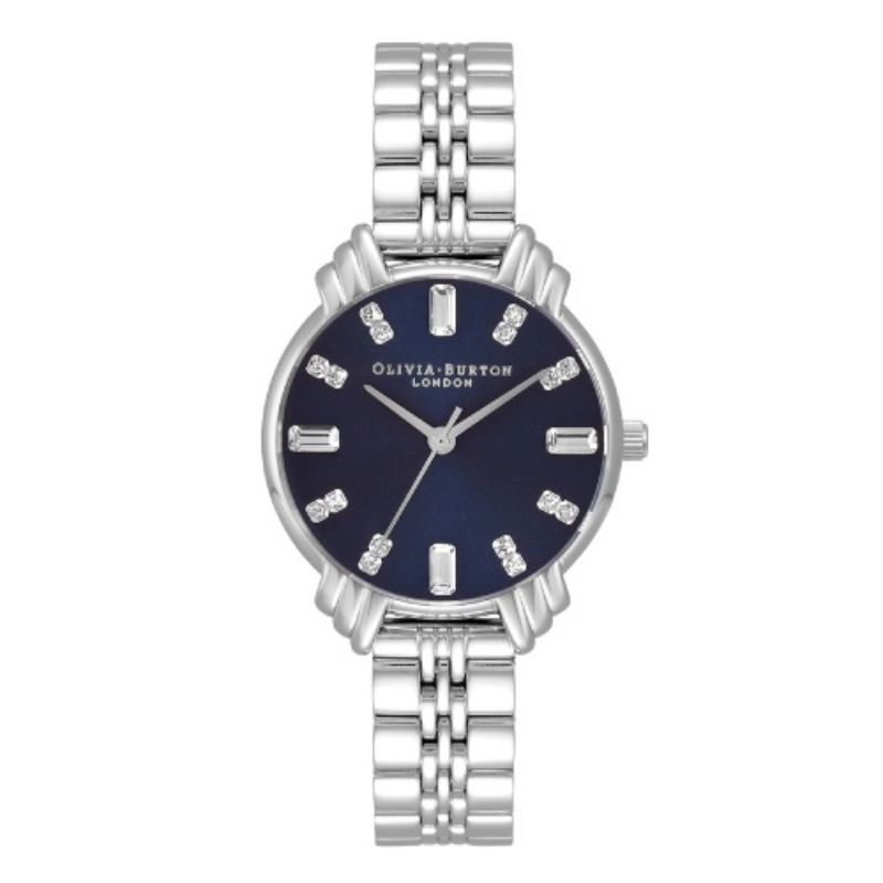 OLIVIA BURTON MD ART DECO NAVY AND SILVEEER BAGUETTE BRACELET GARANSI RESMI ORIGINAL OB16DC01