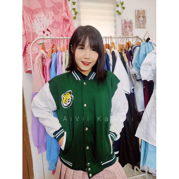 JAKET BASEBALL WANITA TIGER GREEN