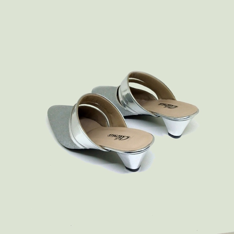 Sepatu sendal bustong Wanita Sandal Heels Ukuran Jumbo Besar 40-41-42-43-44-45  Sepatu Pesta Wedding Cantik heel mules big size glamor silver