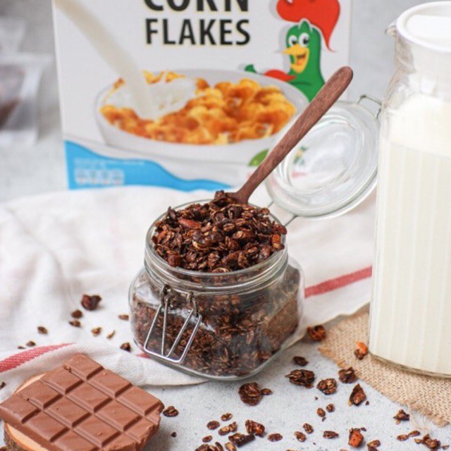 

Choco Crunch Granola 100gr / 500gr - Corn Flakes, Almond, Cashew, Snflwr Seed - NO SUGAR - LUCKYBITE