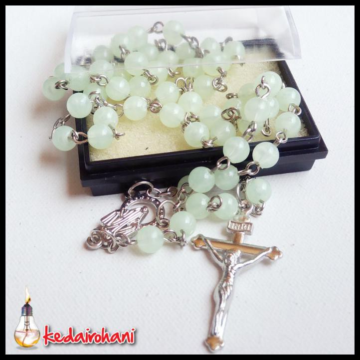 ROSARIO MARIA KALUNG MANIK/MOTE FOSFOR BULAT 6 MM HARCES SALIB LOGAM