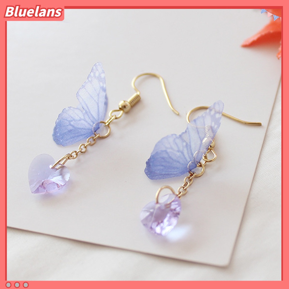 Anting Kait Panjang Menjuntai Desain Butterfly Heart Gaya Elegan Untuk Wanita