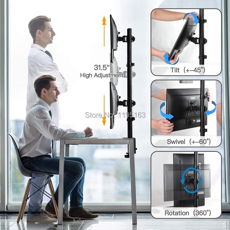 Triple W Vertical Dual Bracket Monitor Stand Clamp Breket Desk LED LCD