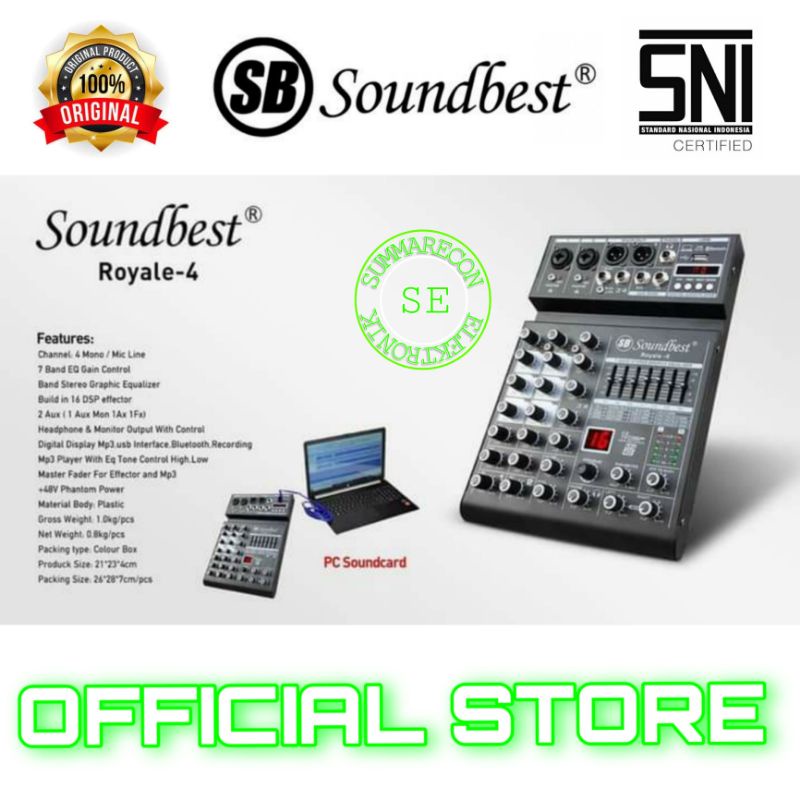 mixer audio 4 channel original soundbest royale 4 bluetooth usb recording