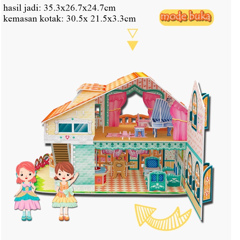 [ORGM] Mainan Edukasi Puzzle 3D Premium Villa 2 Tingkat Buka tutup