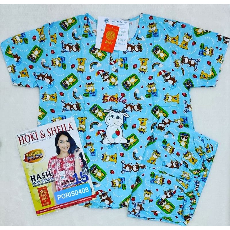 Baju Tidur Piyama HOKI SHEILA celana 3/4 Katun Wanita (cow &amp; rainbow)