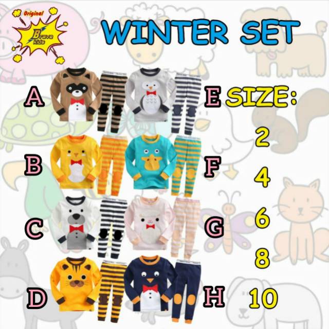  Baju  tidur anak  piyama anak  winter set by brave kids 