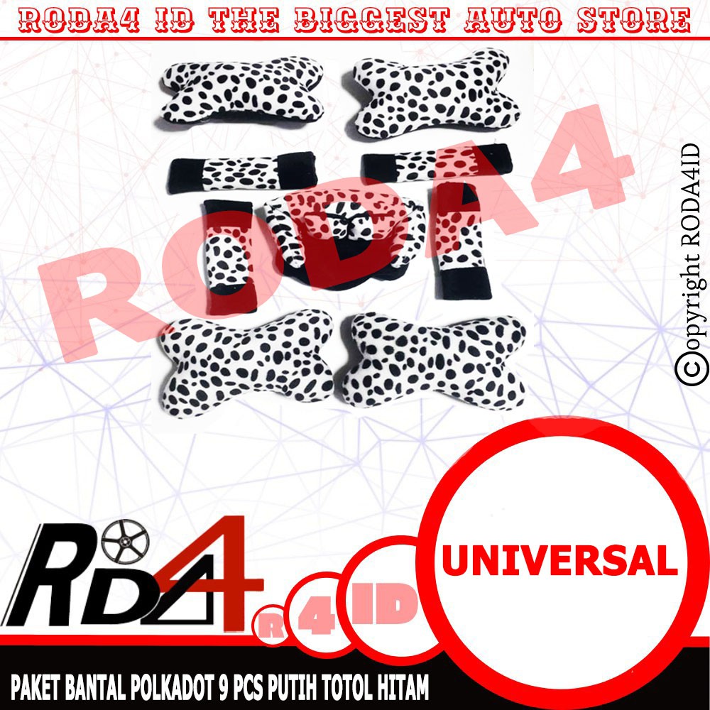 Paket Bantal Mobil 9 Pcs Motif Bintik Polkadot Putih Hitam