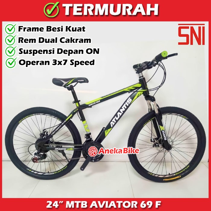 Sepeda Gunung 24 Inch MTB Atlantis 69 NEW - HITAM-HIJAU