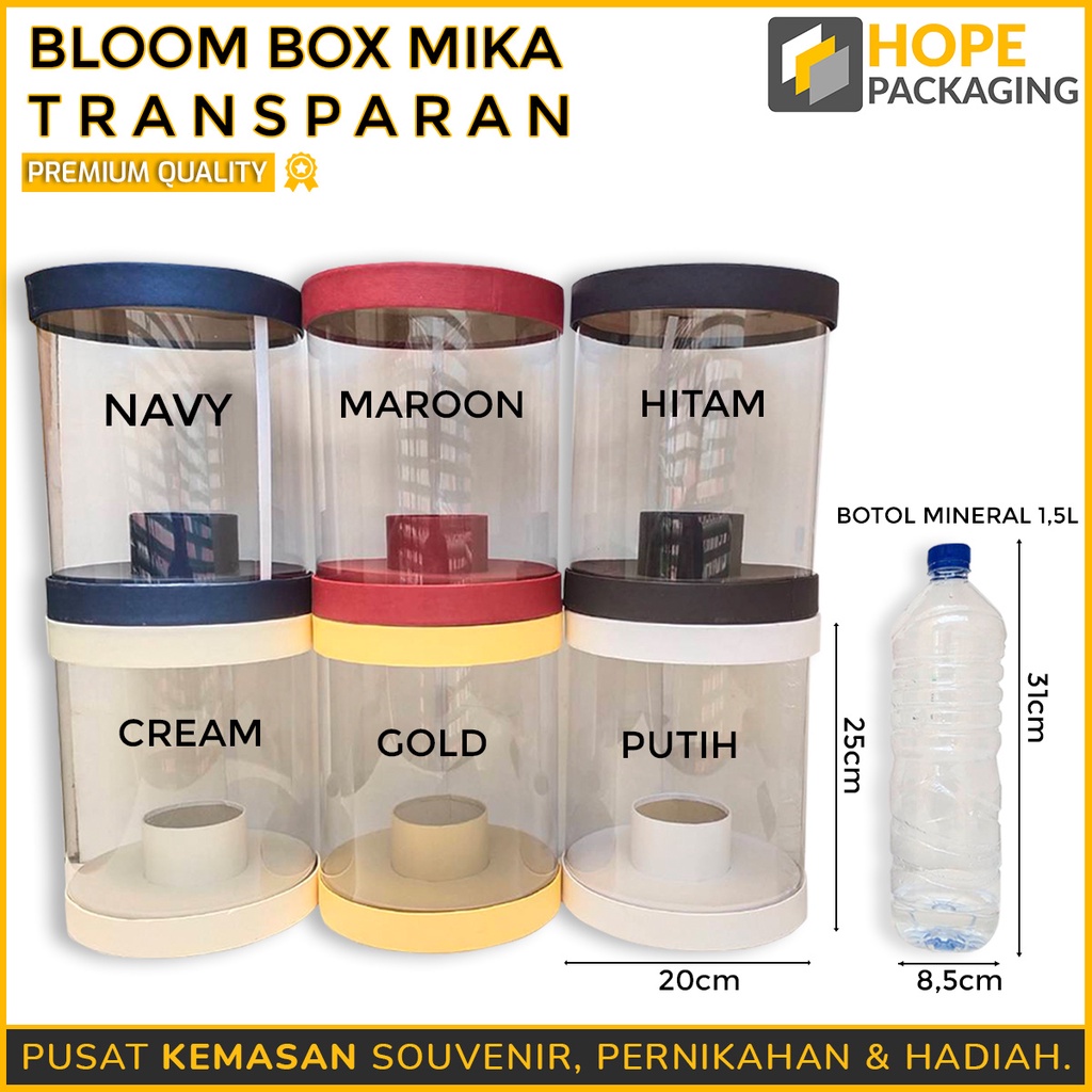 Bloom Box Bulat Mika Transparant 20 x 25 cm Kado Bunga  Souvenir Wisuda Flower Box