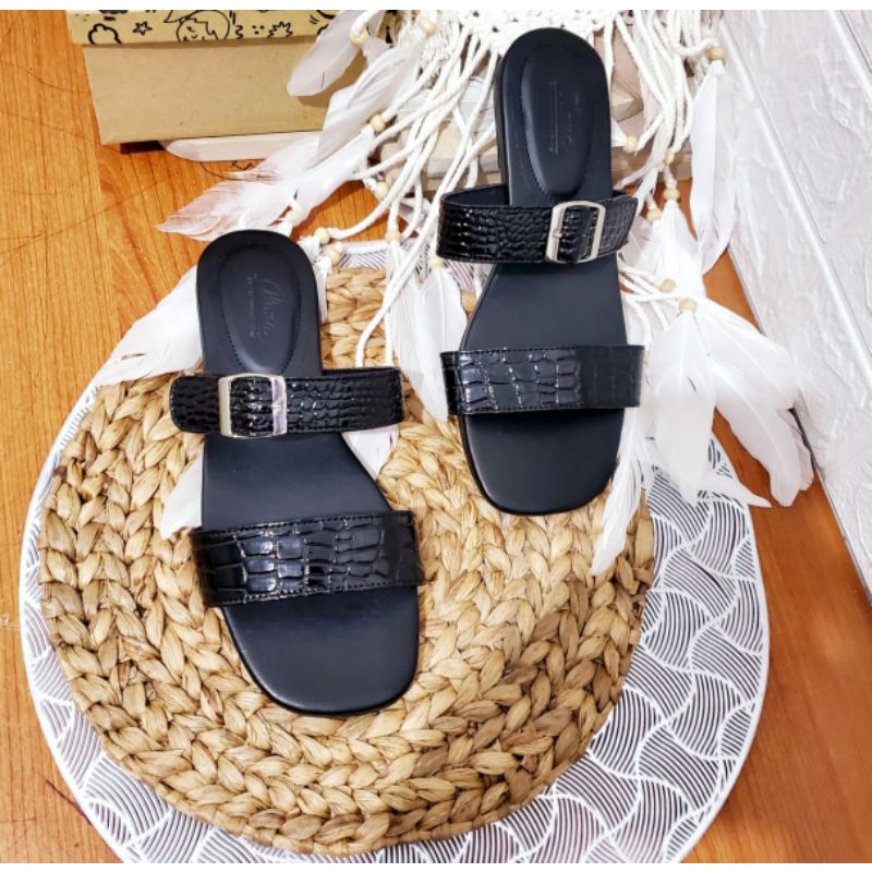 Sandal Wanita CROCO Sendal Big Size Wanita 41-45 Kulit Buaya Sendal Teplek Santai JUMBO