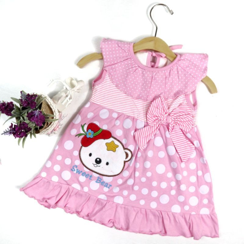 DRESS FASHION ANAK PEREMPUAN 1-2 TAHUN MOTIF SWEET BEAR 1 TAHUN