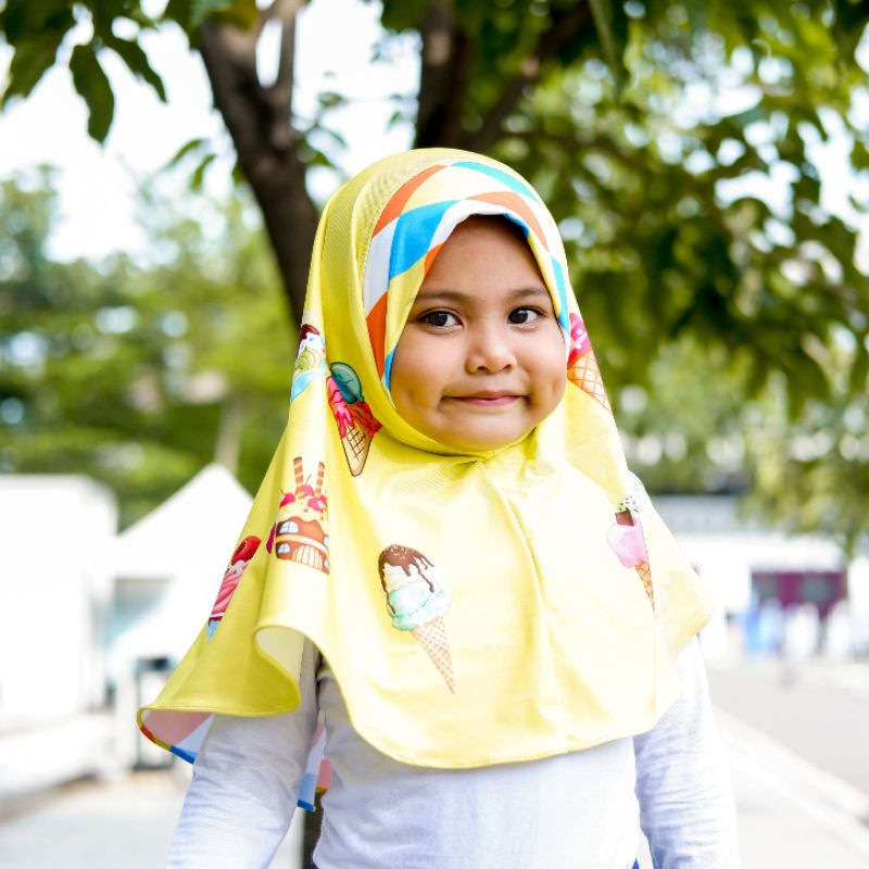 HIJAB INSTANT ANAK KARAKTER  ICE CREAM KUNING / HIJAB ANAK KARAKTER LUCU / JILBAB ANAK LUCU