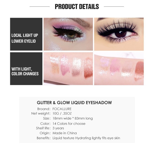 Focallure Glitter &amp; Glow Liqud Eyeshadow Original FA56