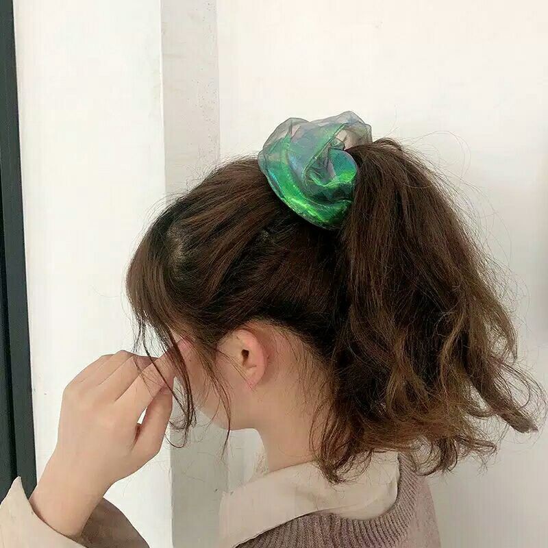 OVERFLOWS.ID ✿ Scrunchie Ikat Rambut Cepol Korea Lucu Hologram Polos