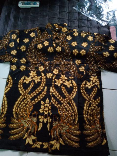 Hem Batik Kencana Hitam | Atasan Pria Batik Modern Batik Pria Motif New Sekar Warna Merah Pekalongan
