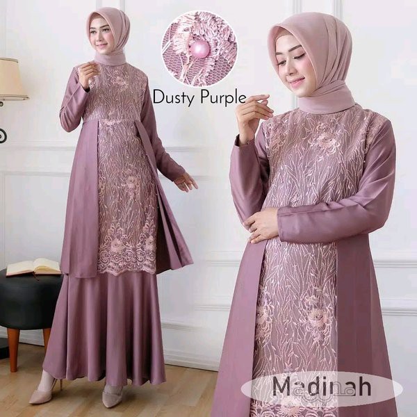 BR007RR   Baju gamis wanita mix brukat muslimah syari dewasa Dress Syabina B Busana cewek pesta &