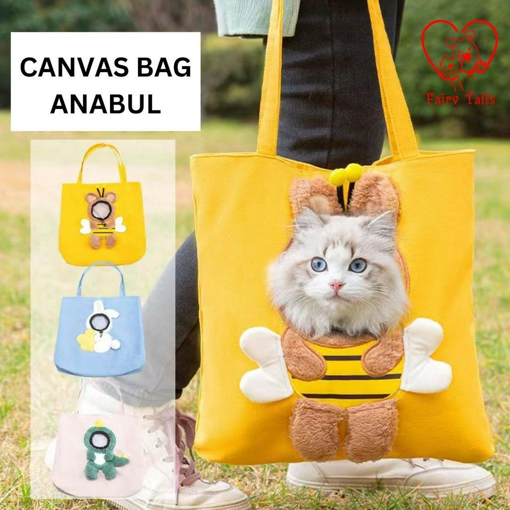 Tas Kanvas Untuk Anabul Anjing dan Kucing Motif Lucu Bahan Lembut Tas Tenteng Jinjing / Tote Bag Pet Carrier For Travel