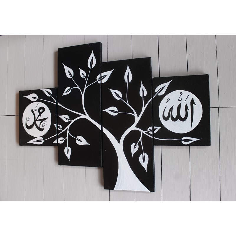 Lukisan Dinding Kaligrafi Pohon Hitam Putih Home Decor