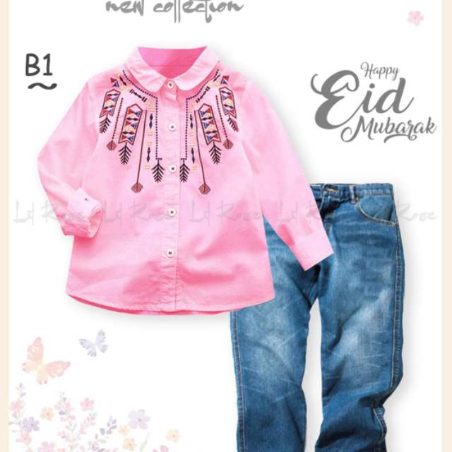 Stelan anak perempuan LR224 B1 pink lilrose tunik set jeans