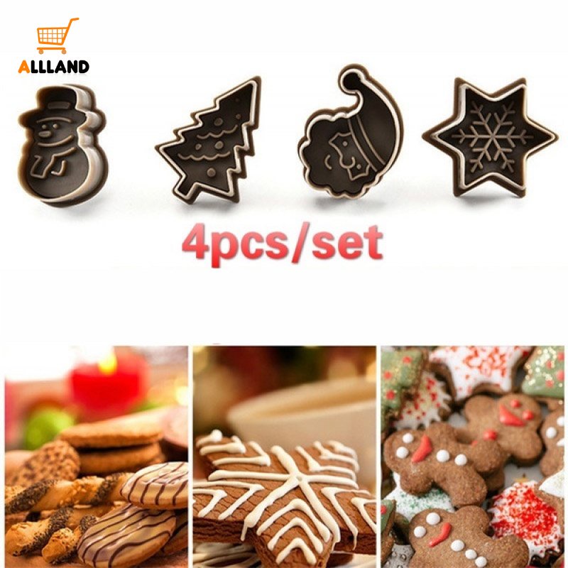 4pcs / Set Cetakan Kue Bentuk Snowman Santa Claus 3D Bahan Plastik Untuk Alat Dapur