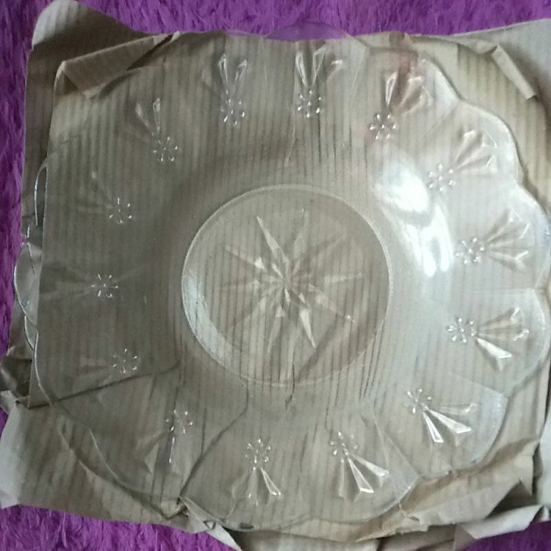 Piring makan kaca beling /Piring beling kaca 23cm Tebal motif Apple&bunga