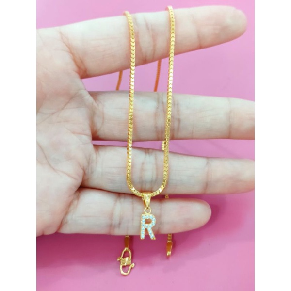 KALUNG MILANO DAN LIONTIN INISIAL R PERAK 925 LAPIS EMAS 24K