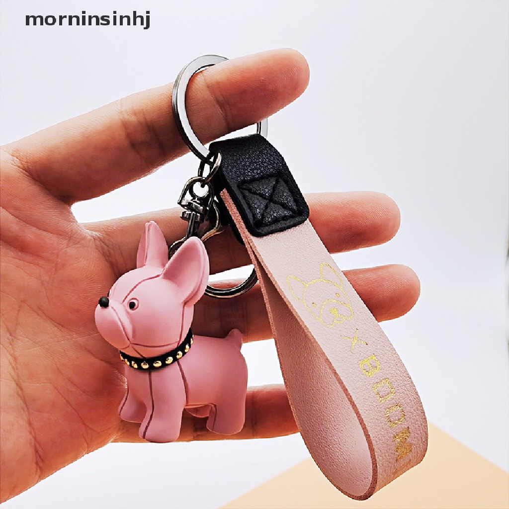 Mornin 1pc Gantungan Kunci Bentuk Anjing French Bulldog Bahan Kulit Pu