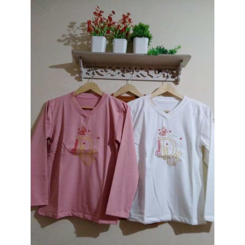 Kaos Import Fumiko Babyterry Lembut Lengan Panjang Bordir Timbul