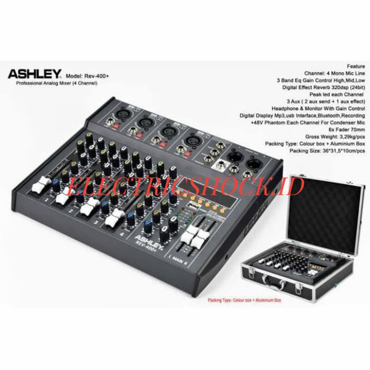 MIXER AUDIO ASHLEY REV400+/REV 400+ 4 CHANNEL USB-BLUETOOTH ORIGINAL