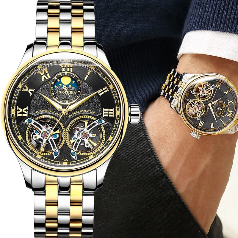 Jam tangan mekanik keren MG.ORKINA Business Automatic Men Watch Mechanical Skeleton Watches