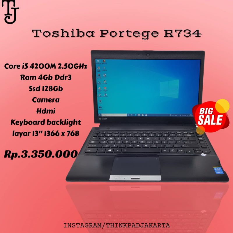 Laptop second Toshiba portege R734 i5 Ssd 128Gb ThinkpadJakarta