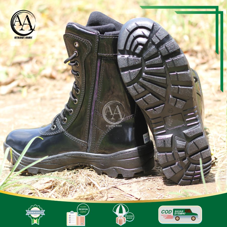[BERKUALITAS] SEPATU PDL TNI KILAP GLOSSY KULIT SINTETIS SEPATU DINAS POLRI POLISI SECURITY SATPAM BANSER ANTI SEMIR - LA02