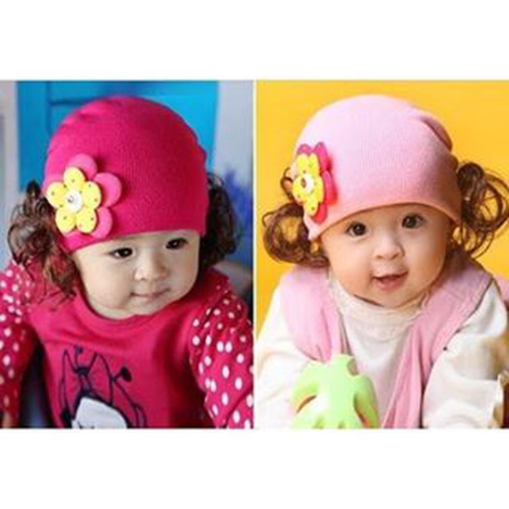 Flower Wig Hat Cute Topi Kuncir Bunga