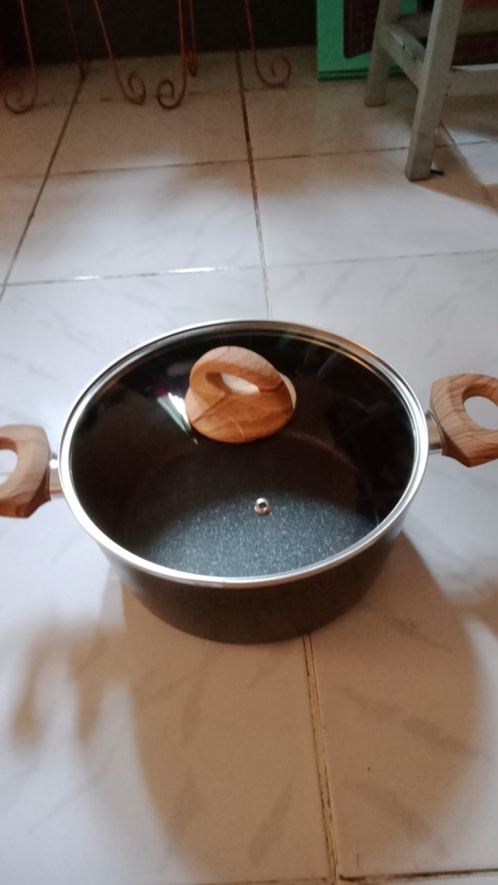 Yoshikawa Marble Sauce Pan Yoshikawa + Tutup Kaca Seri  Mj  Ukuran 20/24 Cm 2 Kuping