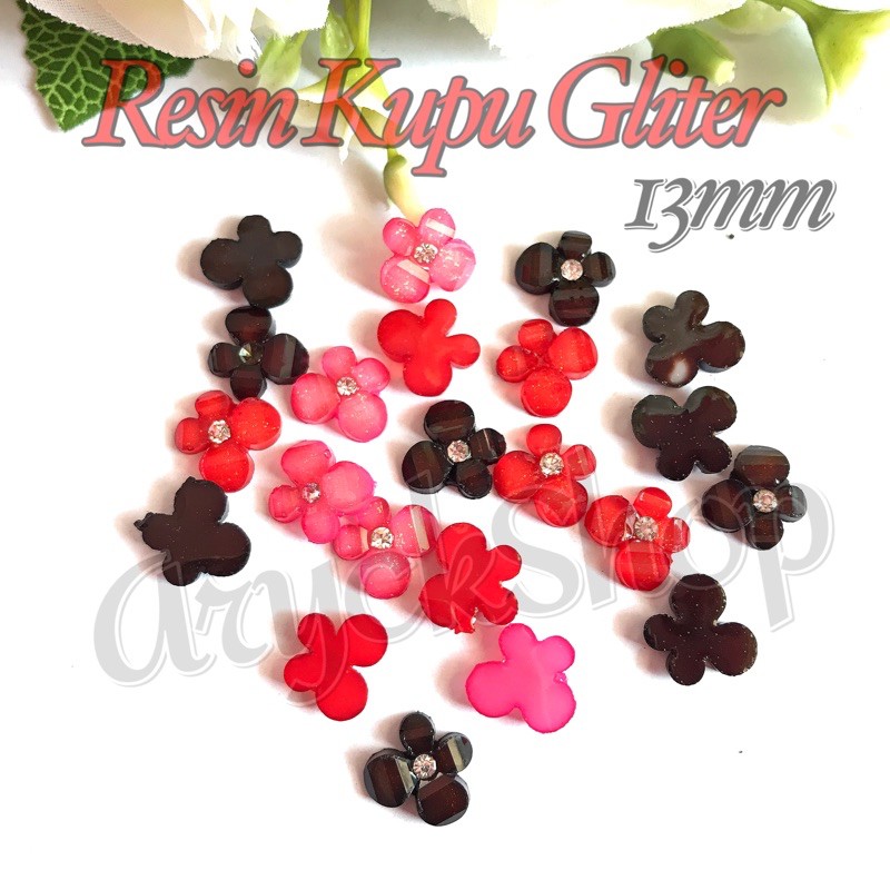 RESIN KUPU GLITER 13mm isi 10pcs bahan Craft Kerajinan Tangan DIY decocase