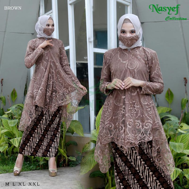 SETELAN KEBAYA MODERN - KEBAYA WISUDA - KEBAYA PESTA - KEBAYA BROKAT - KEBAYA MODERN - KEBAYA AKAD-1 SET MOCCA