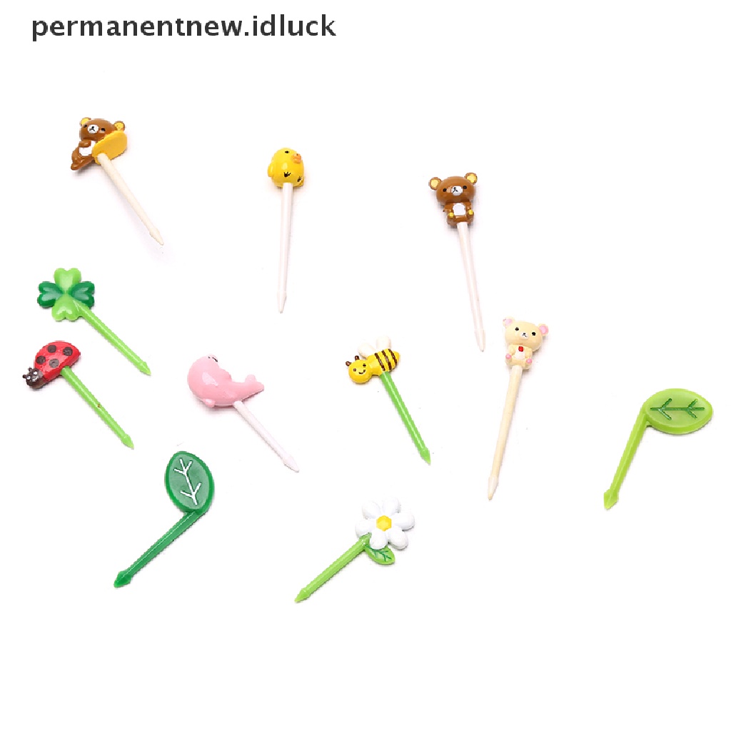 12 Pcs / set Garpu Buah Mini Desain Kartun Hewan Tanaman Untuk Anak
